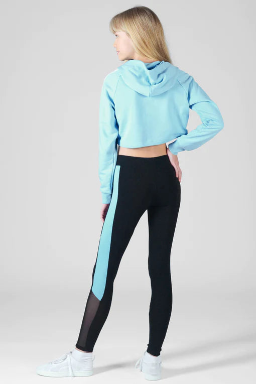 Pale Blue Black Mesh Panel Legging